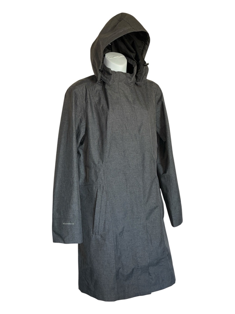 Eddie Bauer Raincoat, Women's L Charcoal Gray, detachable Hood, zip front. EUC